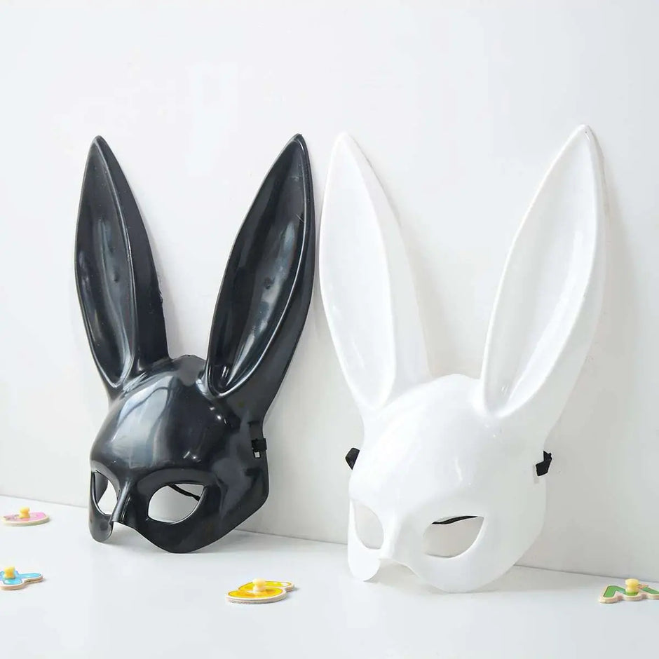 Black and White Rabbit Mask - Long Ears Bunny Mask for Halloween Decorations