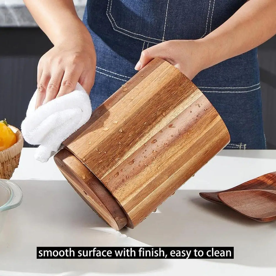Kitchen Counter Cutlery Box - Wooden Circular Storage for Cooking Tools