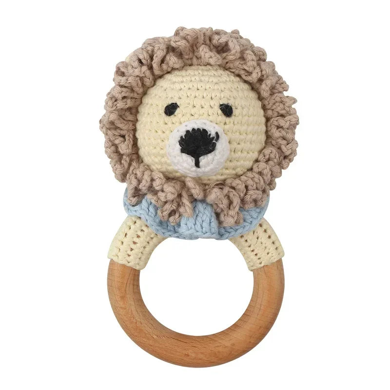 Baby Rattles DIY Crochet Cartoon Lion and Fox Doll Hand Bell Toy