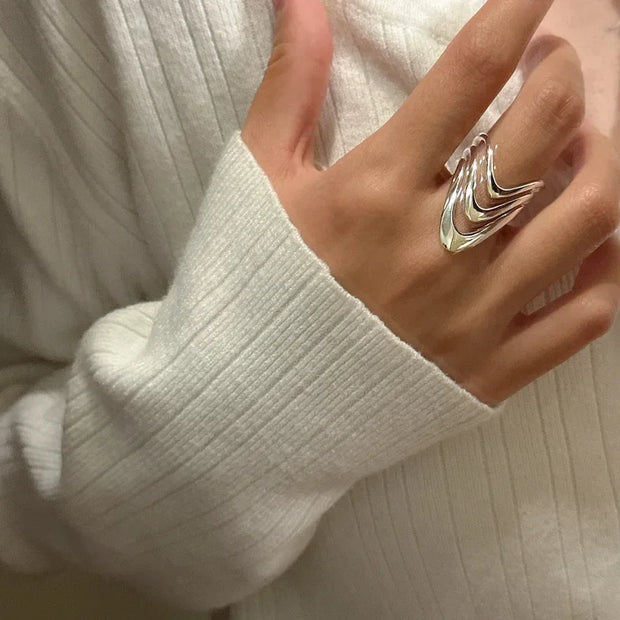 Sterling Silver Three Layers Simple Rings Couple Luxury Quality Jewelry