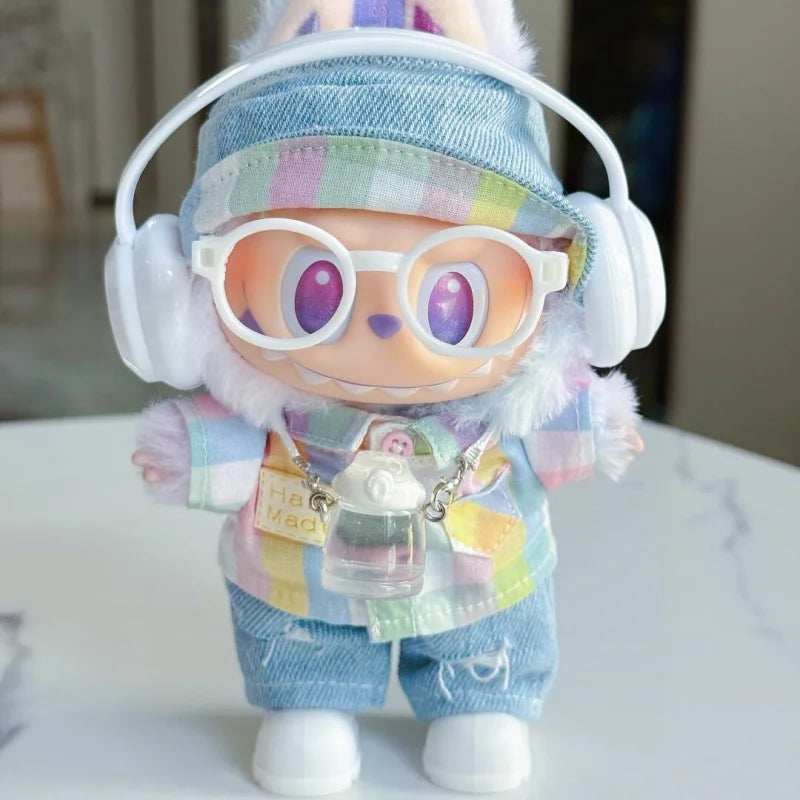 Ropa Labubu 3.0 Baby Doll Outfit - Rainbow Plaid Shirt and Macaron Clothes