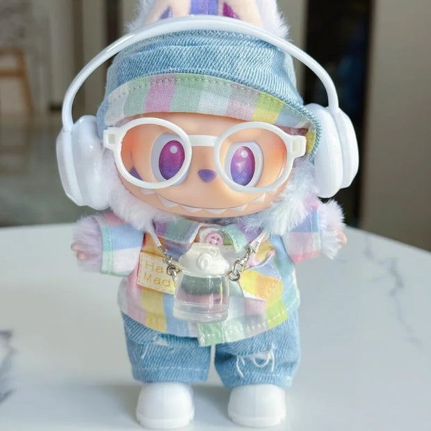 Ropa Labubu 3.0 Baby Doll Outfit - Rainbow Plaid Shirt and Macaron Clothes