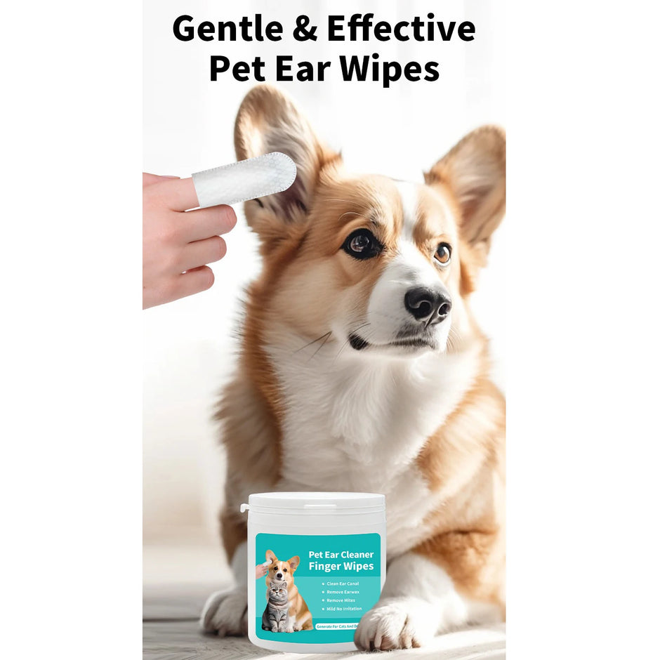 Ear Cleaning Wipes - Ear Care Fingertips for Ear Mite Removal in Cats and Dogs