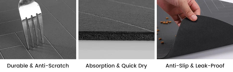 Pet Feeding Mat - Absorbent for Food and Water Bowl with Waterproof Rubber