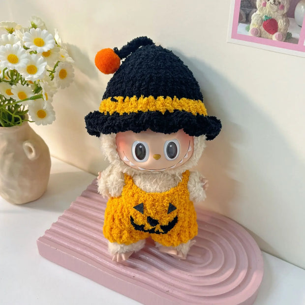 Halloween Pumpkin Clothes for Labubu - Overall Dresses for 15/17cm Dolls