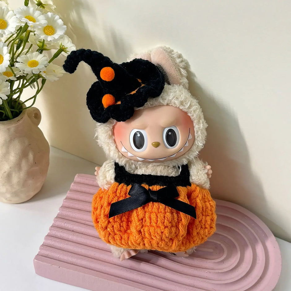 Halloween Pumpkin Clothes for Labubu - Overall Dresses for 15/17cm Dolls