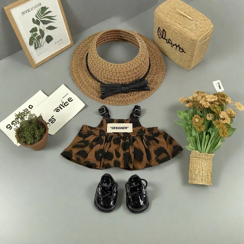 Mini Doll Clothes Outfit Accessories for 15/17cm Labubu V1 V2 - Leopard Print Dress