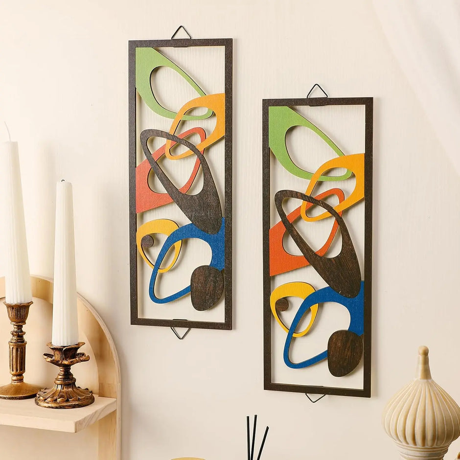 Modern Wall Accent Decor - 2pc Geometric Wood Panels for Elegance