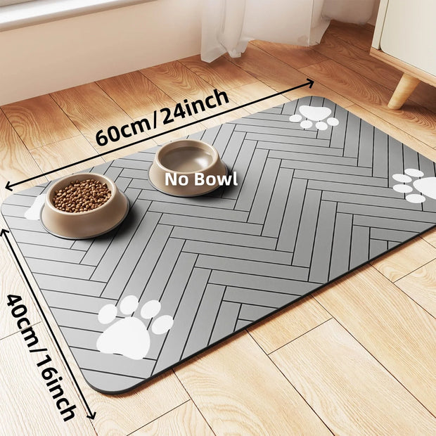 Pet Feeding Mat - Absorbent for Food and Water Bowl with Waterproof Rubber