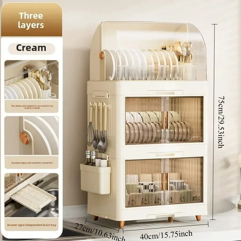 Kitchen Bowl Rack - Tableware Box with Lid and Dish Drain Rack
