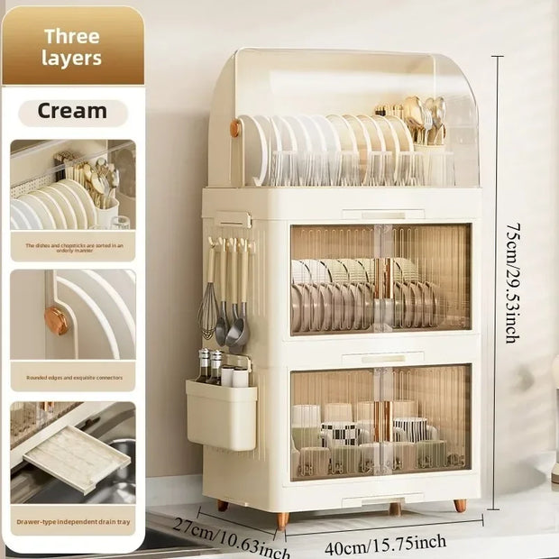 Kitchen Bowl Rack - Tableware Box with Lid and Dish Drain Rack