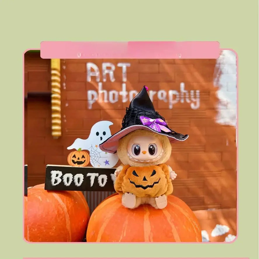 Halloween Pumpkin Dresses with Veil for Labubu Dolls