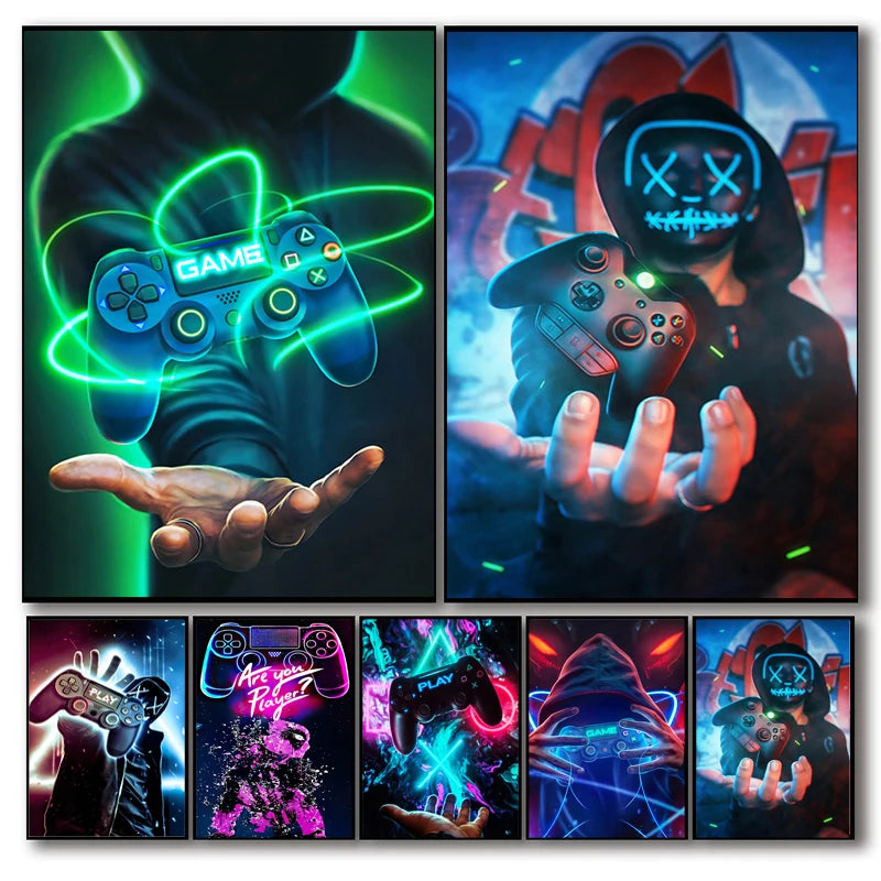 Canvas Paintings for Gaming Room - Punk Style Gamepad Posters and Prints