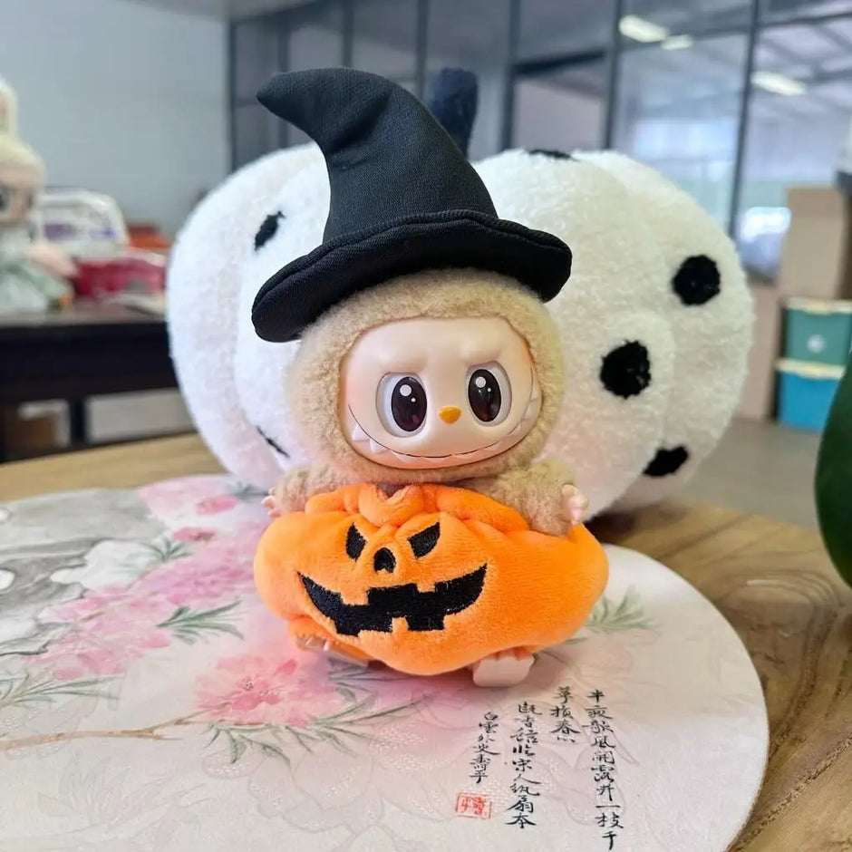 Halloween Pumpkin Clothes for Labubu - Overall Dresses for 15/17cm Dolls