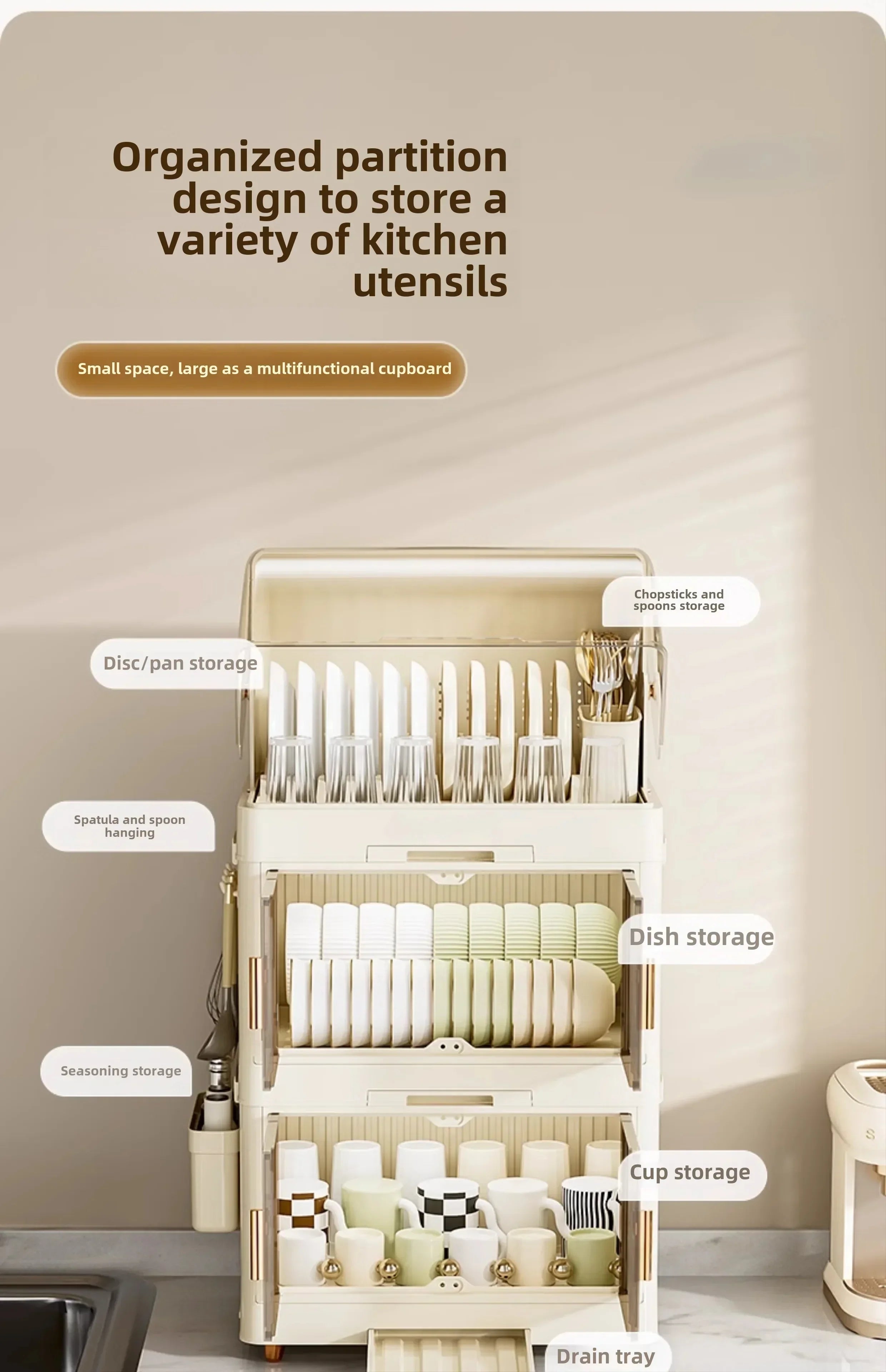 Kitchen Bowl Rack - Tableware Box with Lid and Dish Drain Rack