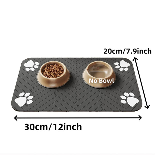 Pet Feeding Mat - Absorbent for Food and Water Bowl with Waterproof Rubber