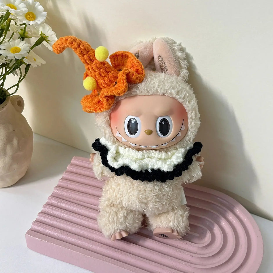 Handmade Halloween Pumpkin Clothes for Labubu - Overall Dresses with Hat 15/17cm