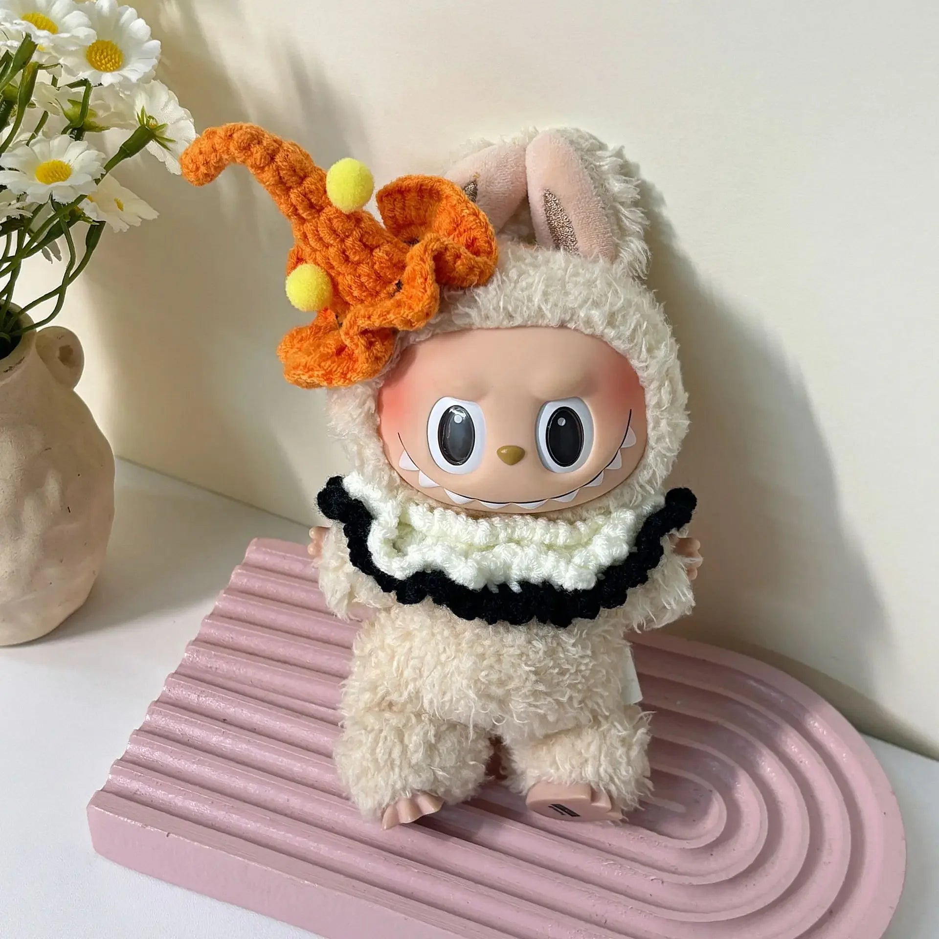 Handmade Halloween Pumpkin Clothes for Labubu - Overall Dresses with Hat 15/17cm