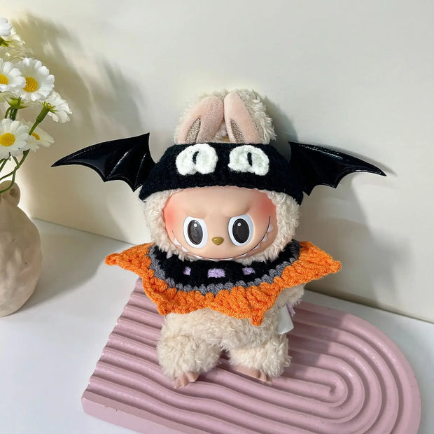 Handmade Halloween Pumpkin Clothes for Labubu - Overall Dresses with Hat 15/17cm