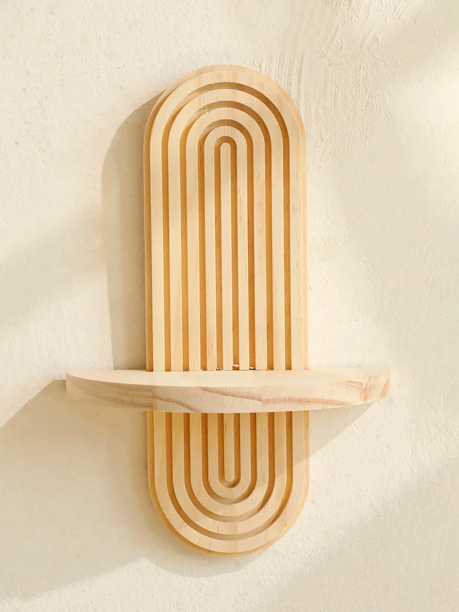 Wooden Wall Mounted Storage Rack Boho Style Display Shelves Modern Home Decor for Living Room, Bathroom Decoration