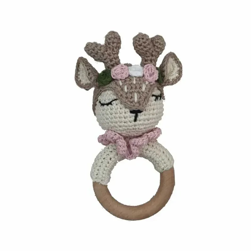 Baby Rattles DIY Crochet Cartoon Lion and Fox Doll Hand Bell Toy
