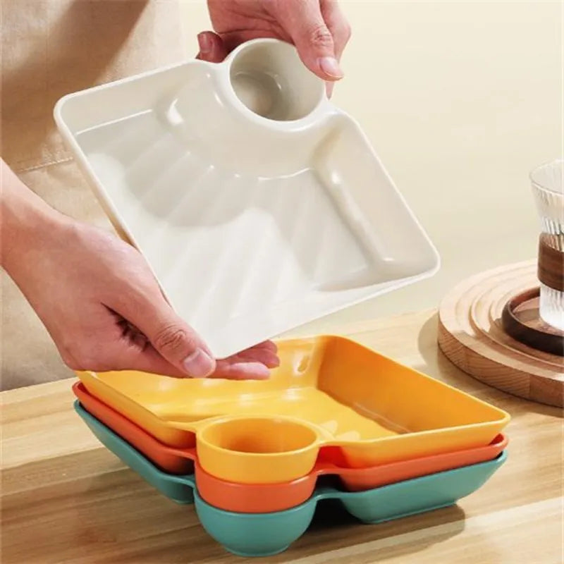 Square Dumpling Plate - Creative Snack Platter with Vinegar Space