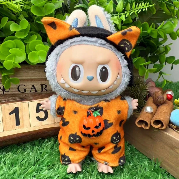 Halloween Pumpkin Dresses with Veil for Labubu Dolls
