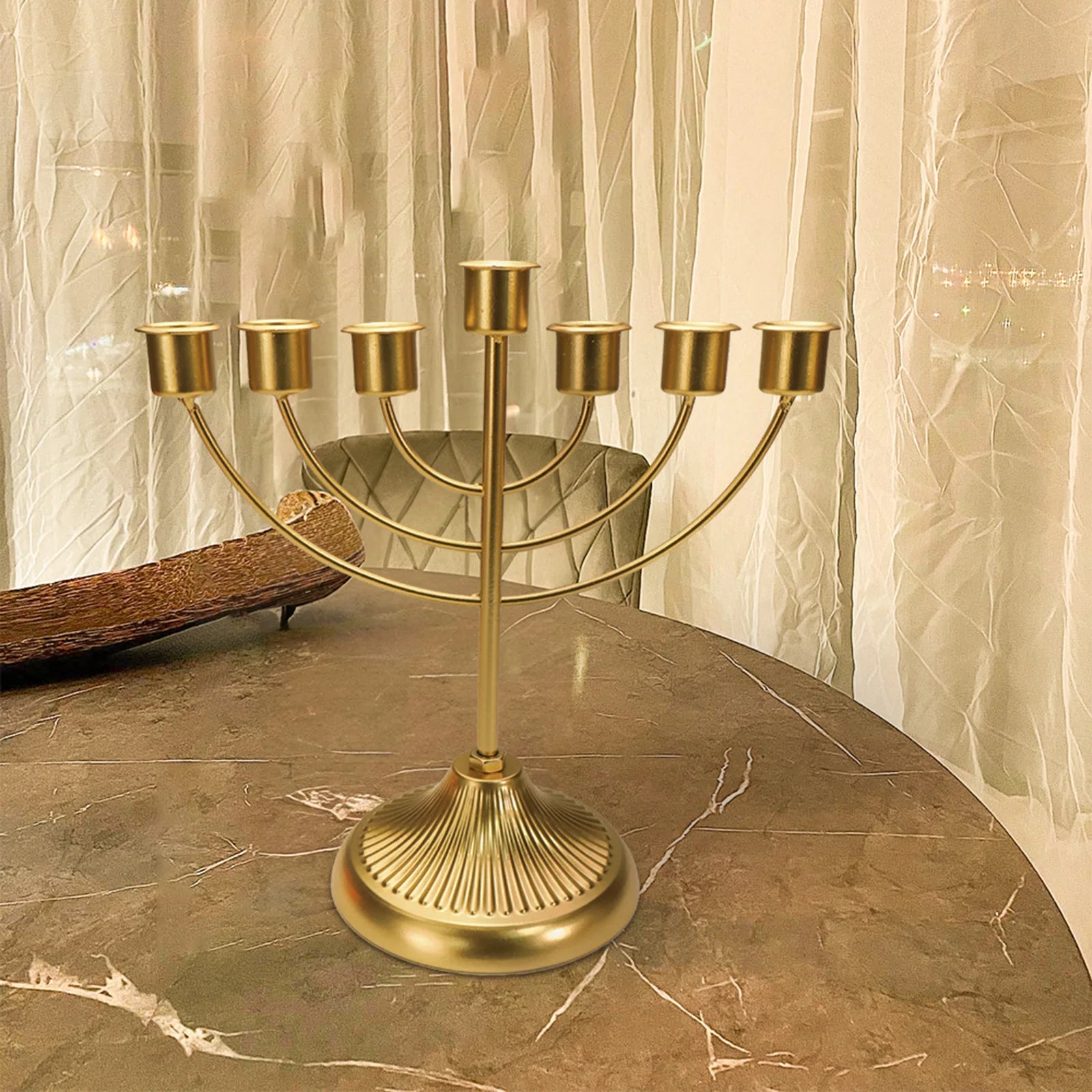 Golden Menorah Candelabra - Elegant Table Candlestick Holder for Hanukkah