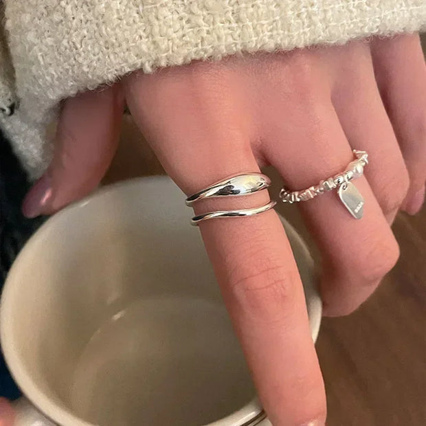 Sterling Silver Double Layer Broken Silver Ring Adjustable Vintage Ring