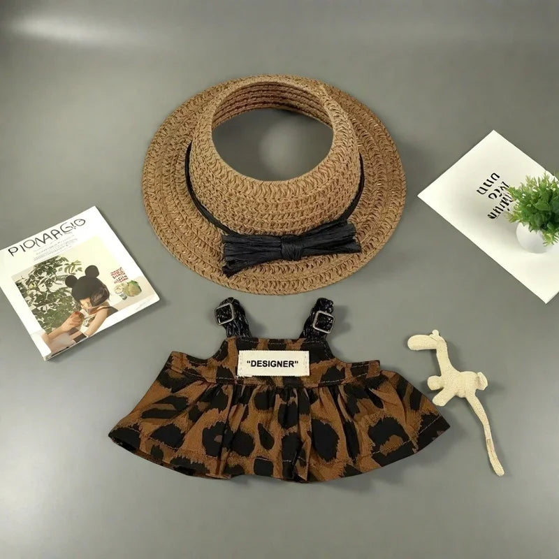 Mini Doll Clothes Outfit Accessories for 15/17cm Labubu V1 V2 - Leopard Print Dress
