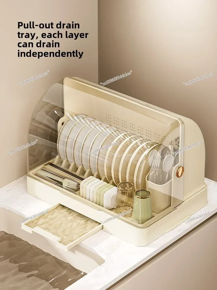 Kitchen Bowl Rack - Tableware Box with Lid and Dish Drain Rack