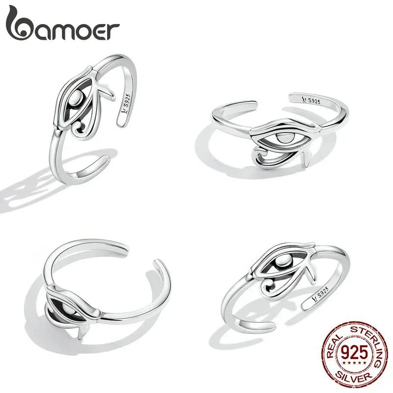 BAMOER Sterling Silver Eye of Horus Egypt Protection Open Ring