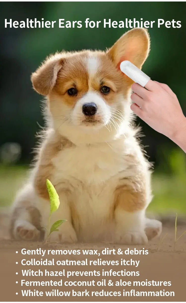 Ear Cleaning Wipes - Ear Care Fingertips for Ear Mite Removal in Cats and Dogs