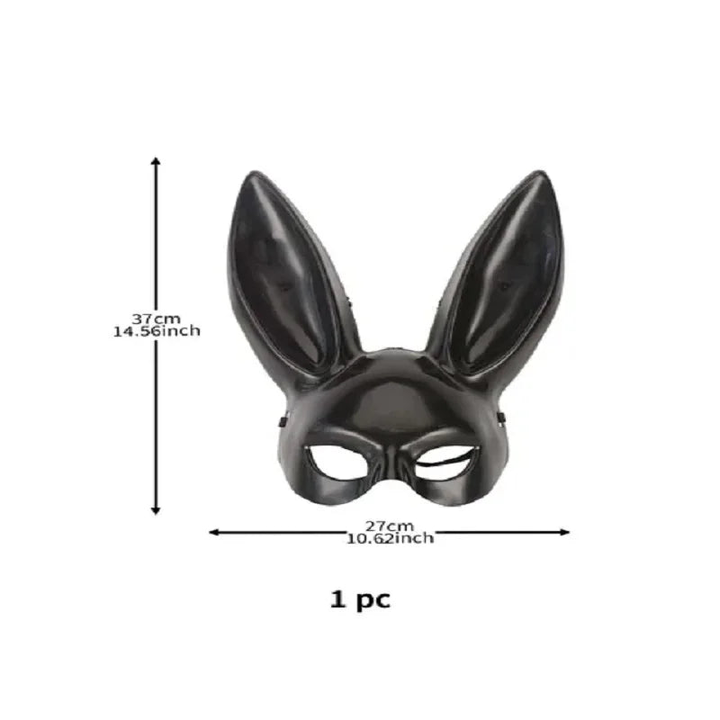 Black and White Rabbit Mask - Long Ears Bunny Mask for Halloween Decorations