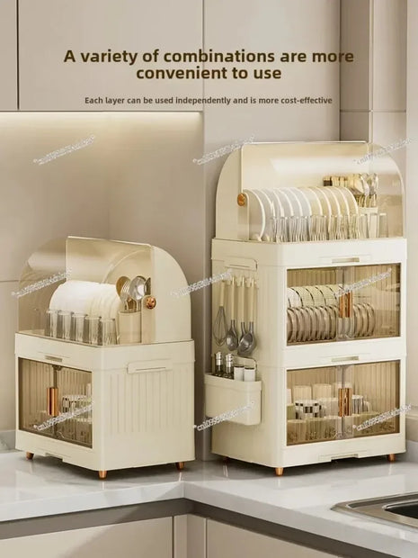 Kitchen Bowl Rack - Tableware Box with Lid and Dish Drain Rack