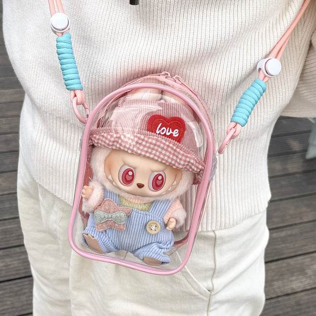 Doll Protect Case for Labubu 15cm Plush Doll - Shoulder Bag with Dust-Proof Storage