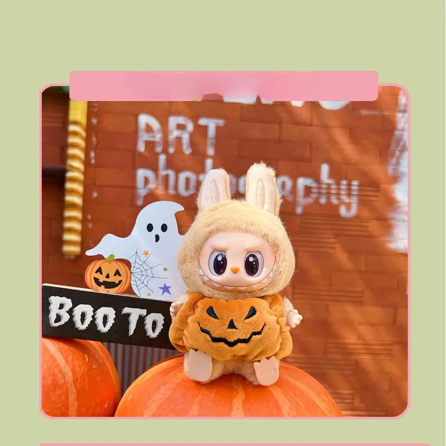 Halloween Pumpkin Dresses with Veil for Labubu Dolls