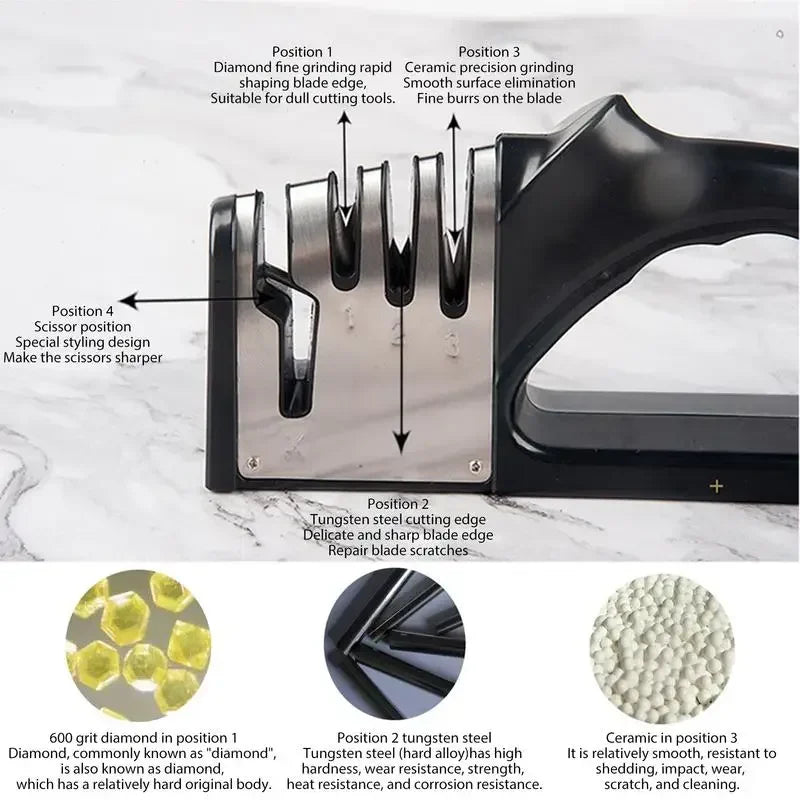 Kitchen 4 Segment Knife Sharpener - Multifunctional Portable Kitchen Gadget