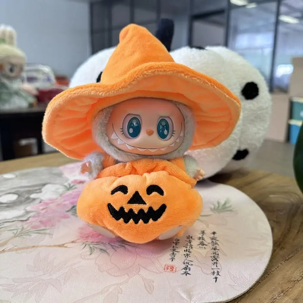Halloween Pumpkin Dresses with Veil for Labubu Dolls