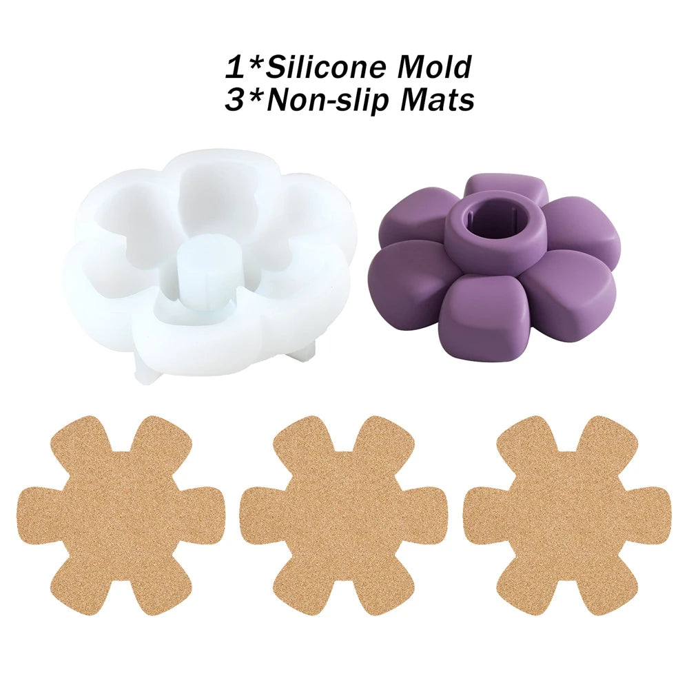 Flower Shape Candlestick - Handmade Coaster with Non-Slip Mat for Home Decor
