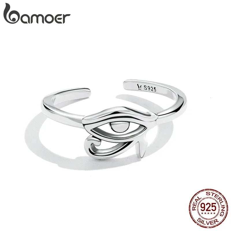 BAMOER Sterling Silver Eye of Horus Egypt Protection Open Ring