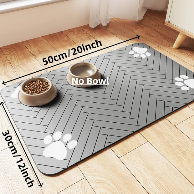 Pet Feeding Mat - Absorbent for Food and Water Bowl with Waterproof Rubber