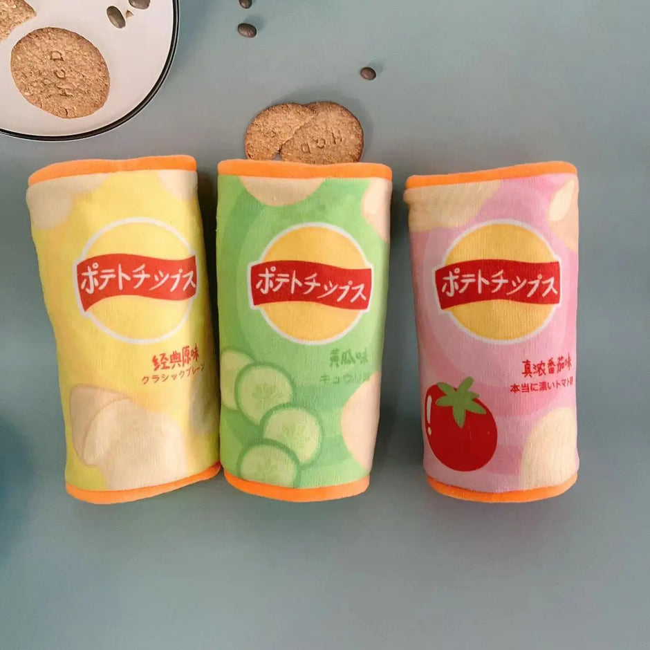 Pet Potato Chip Food Toys - Plush Snacks for Cats and Dogs
