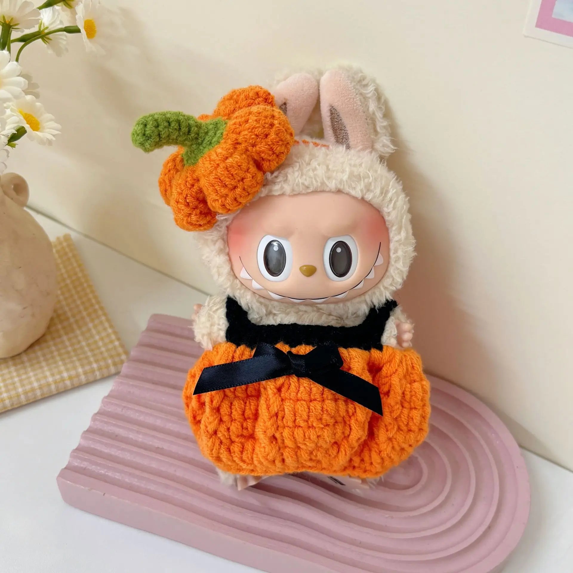 Halloween Pumpkin Clothes for Labubu - Overall Dresses for 15/17cm Dolls