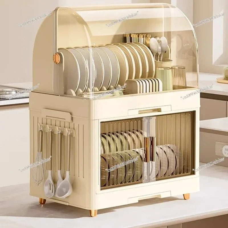 Kitchen Bowl Rack - Tableware Box with Lid and Dish Drain Rack
