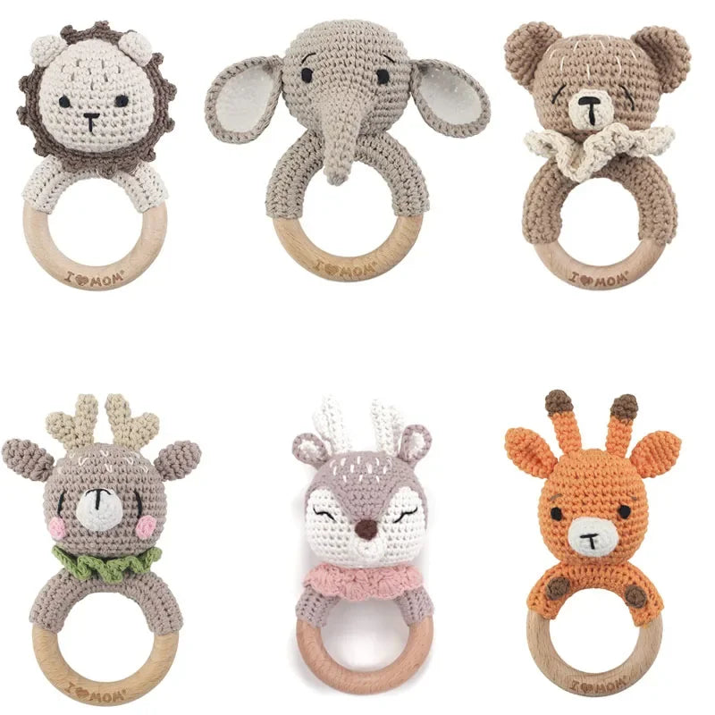 Baby Rattles DIY Crochet Cartoon Lion and Fox Doll Hand Bell Toy