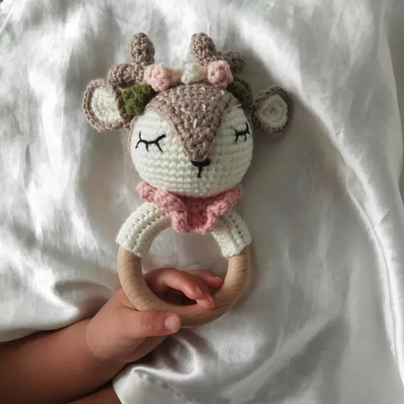 Baby Rattles DIY Crochet Cartoon Lion and Fox Doll Hand Bell Toy