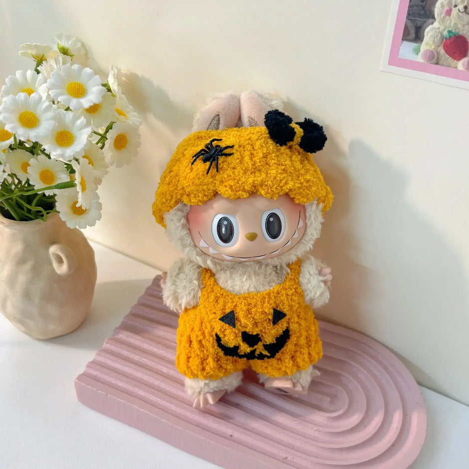 Halloween Pumpkin Dresses with Veil for Labubu Dolls