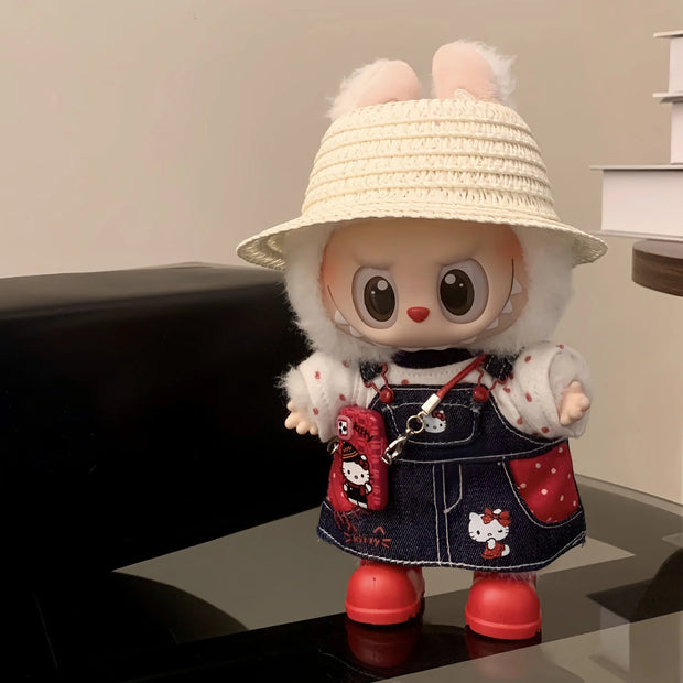Labubu Clothes - Trendy Hello Kitty Strap Skirt for 17cm Dolls