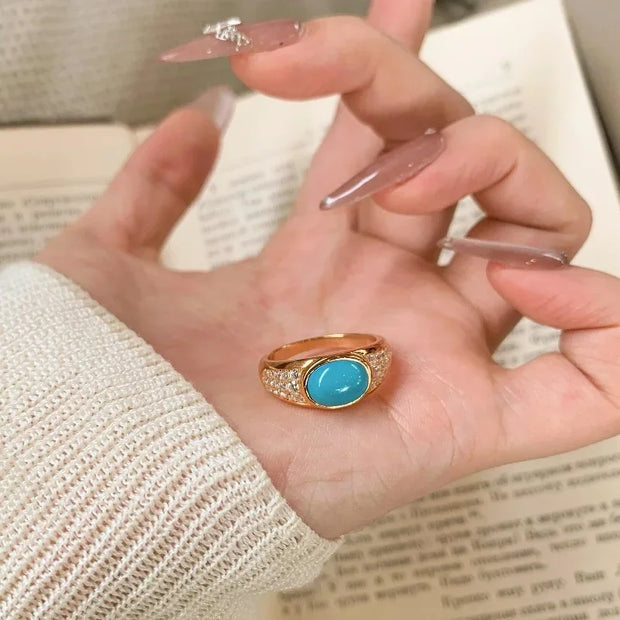 Vintage antique gold full circle diamond turquoise ring earrings luxury